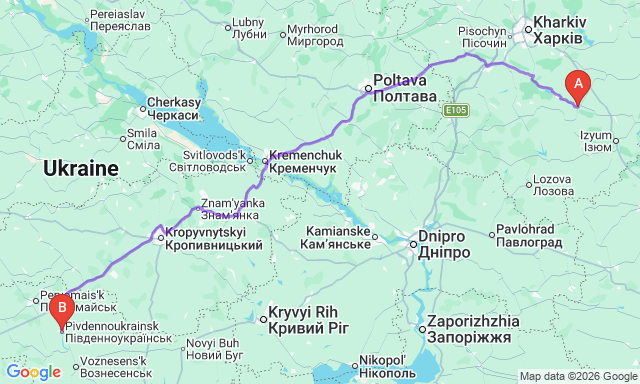 Карта маршруту Балаклія - Південноукраїнськ
