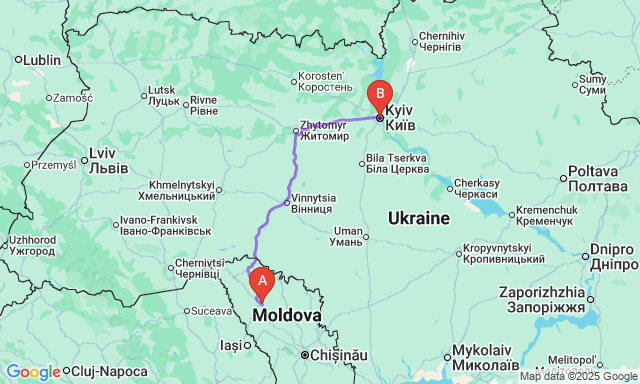 Карта маршруту Bălţi - Київ