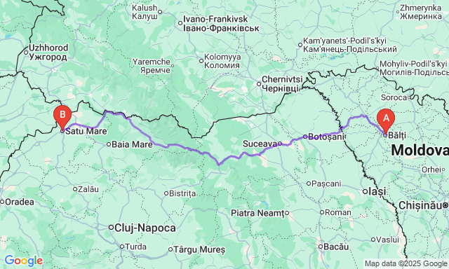 Карта маршруту Бєльці - Сату-Маре