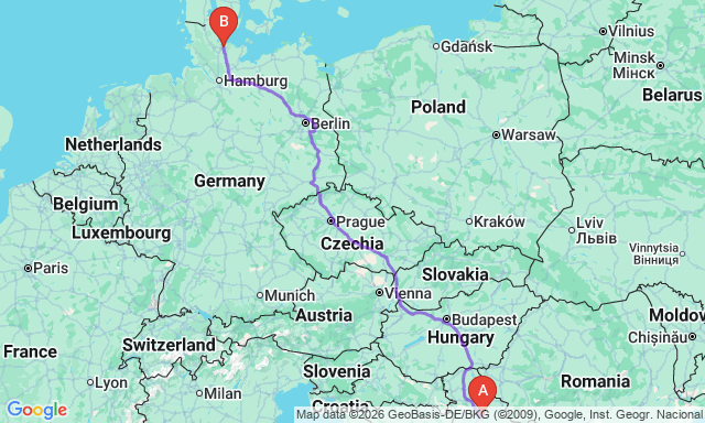 Route map Belgrade - Kiel