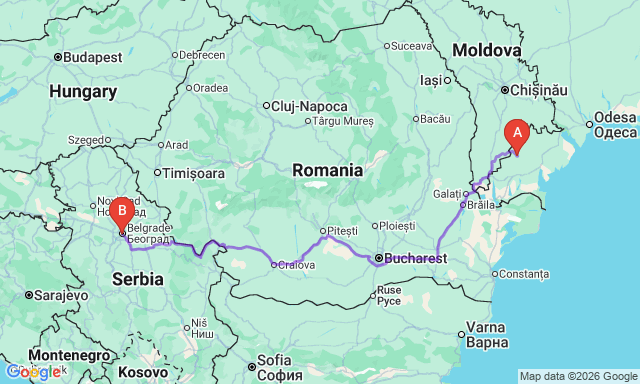 Карта маршруту Белград - Рівне