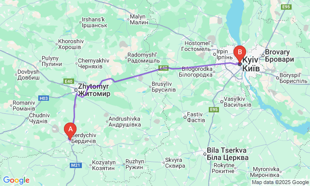Карта маршруту Бердичів - Київ