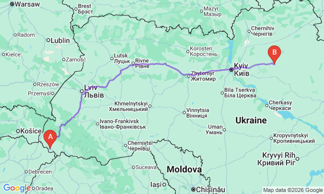 Карта маршрута Берегово - Прилуки