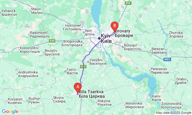 Карта маршрута Белая Церковь - Бровары