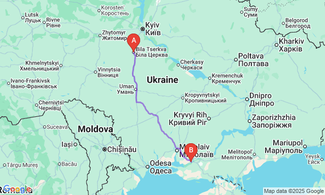 Карта маршруту Біла Церква - Херсон