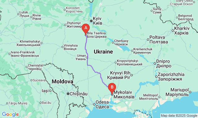 Карта маршрута Белая Церковь - Николаев