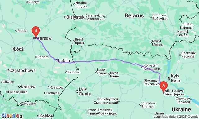 Карта маршруту Біла Церква - Praga Południe