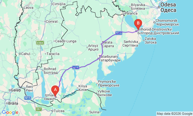 Route map Bilhorod-Dnistrovskyi - Izmail