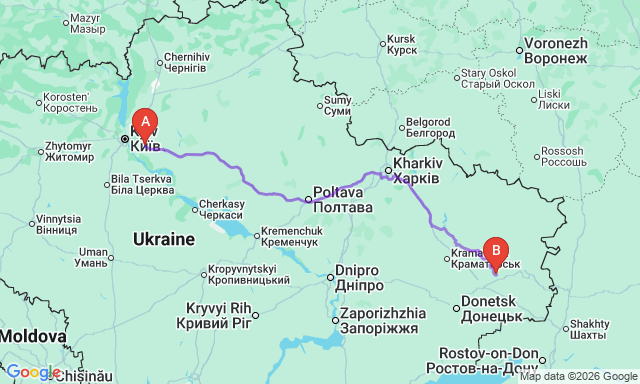 Карта маршрута Борисполь - Брянка