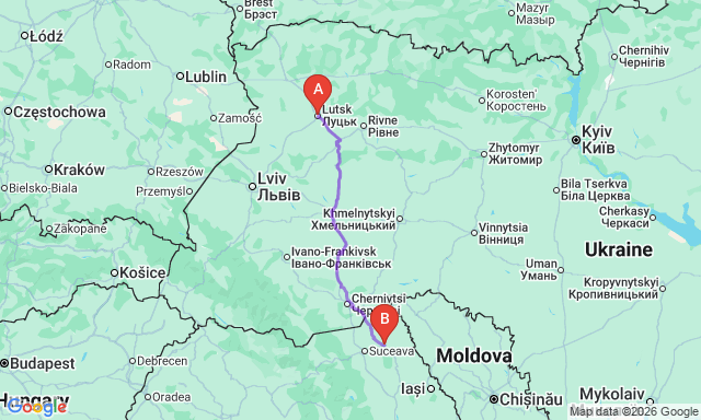 Карта маршрута Ботошани - Луцк