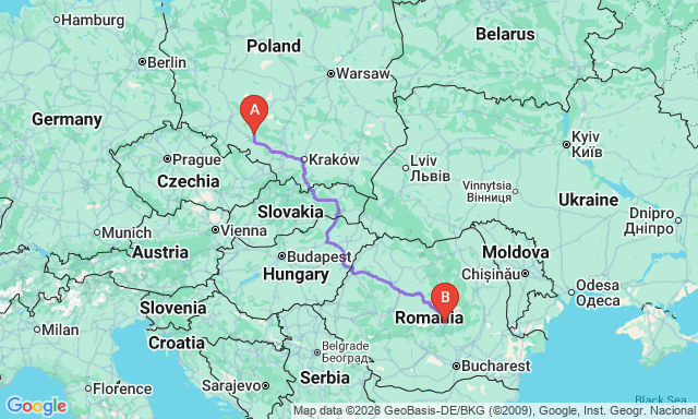Route map Brasov - Opole