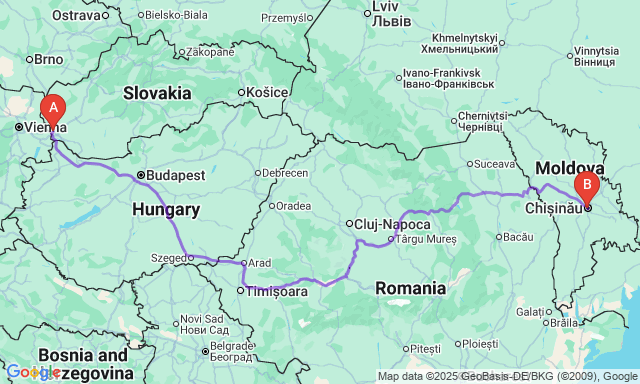 Карта маршруту Братіслава - Кишинів