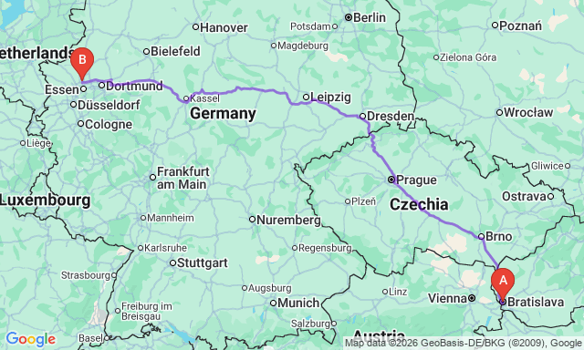 Route map Bratislava - Gladbeck
