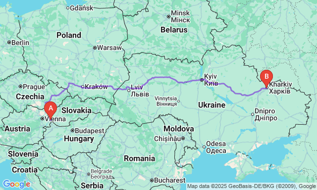 Карта маршруту Братіслава - Харків