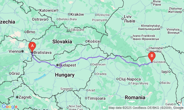 Карта маршруту Братіслава - Сучава