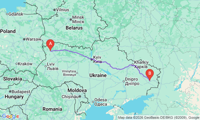 Route map Brianka - Kovel