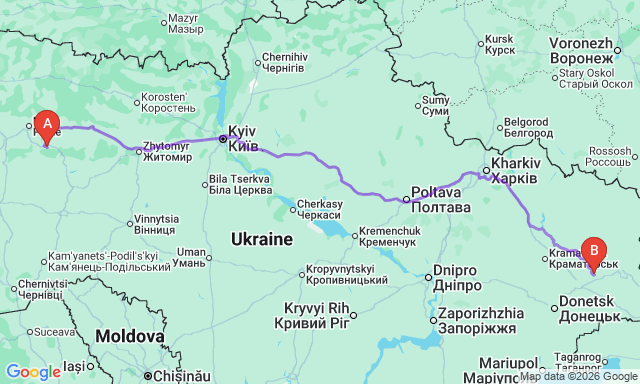 Route map Brianka - Netishyn