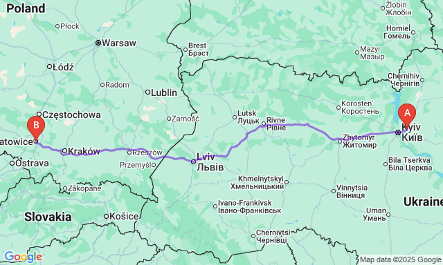 Карта маршруту Бровари - Катовіце