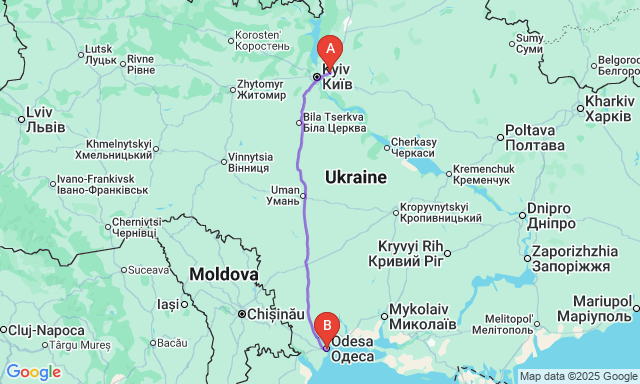 Route map Brovary - Odesa