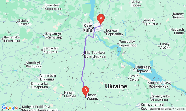 Route map Brovary - Uman