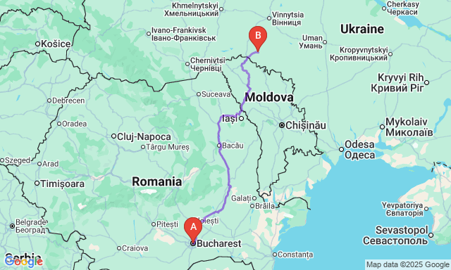 Карта маршруту Бухарест - Чернівці