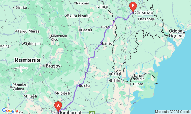 Карта маршруту Бухарест - Chisinau
