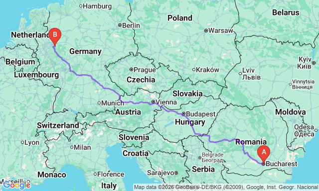 Карта маршруту Бухарест - Ізерлон