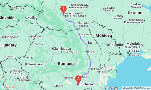 Карта маршруту Бухарест - Івано-Франківськ