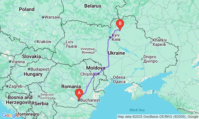 Route map Bucharest - Nizhyn