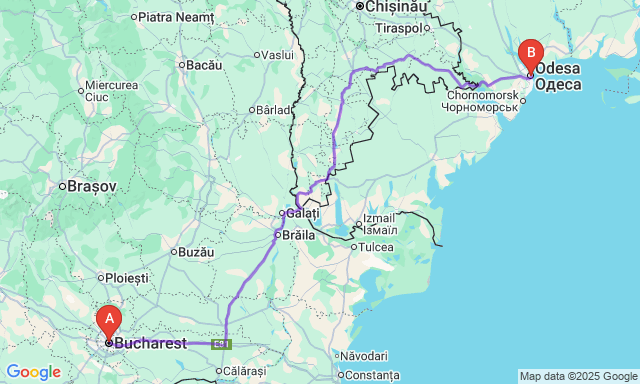 Карта маршруту Бухарест - Одеса