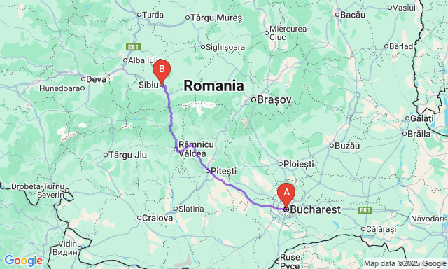 Route map Bucharest - Sibiu