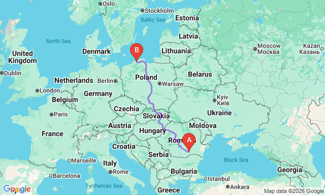 Route map Bucharest - Słupsk