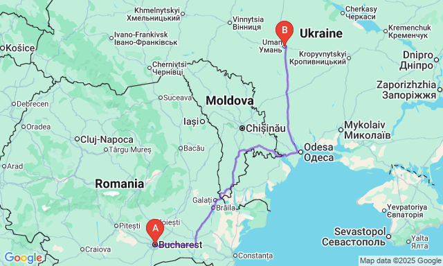 Карта маршруту Бухарест - Умань