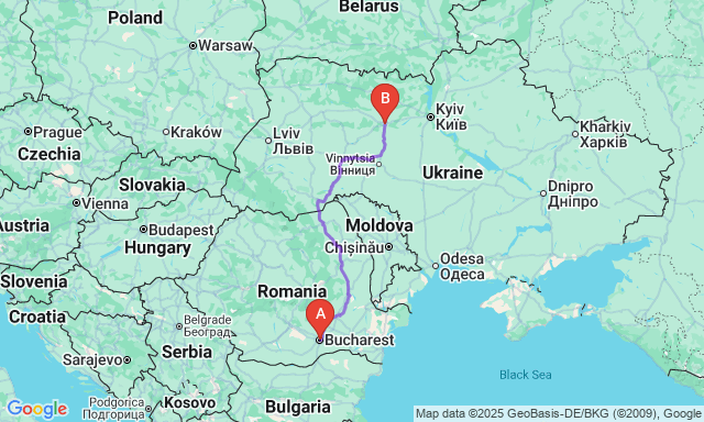 Карта маршруту Бухарест - Житомир