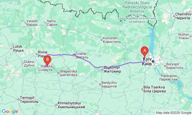 Карта маршрута Буча - Нетешин