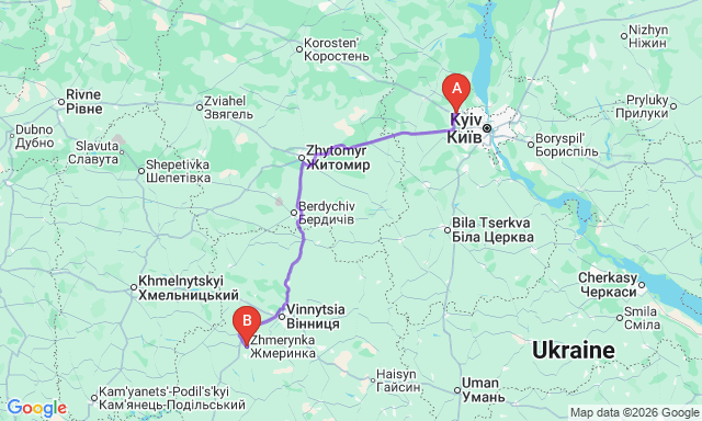 Карта маршрута Буча - Жмеринка