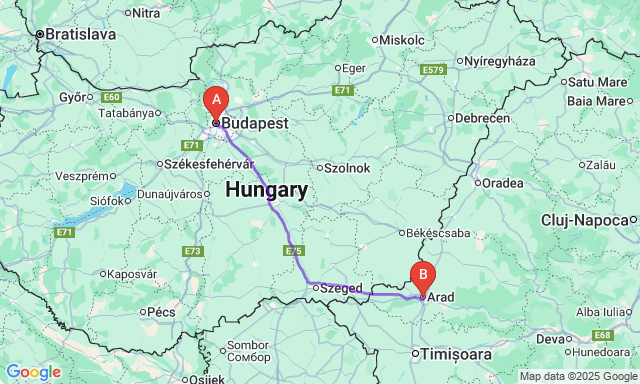 Карта маршруту Будапешт - Arad