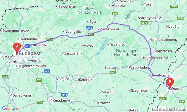 Карта маршруту Будапешт - Орадя