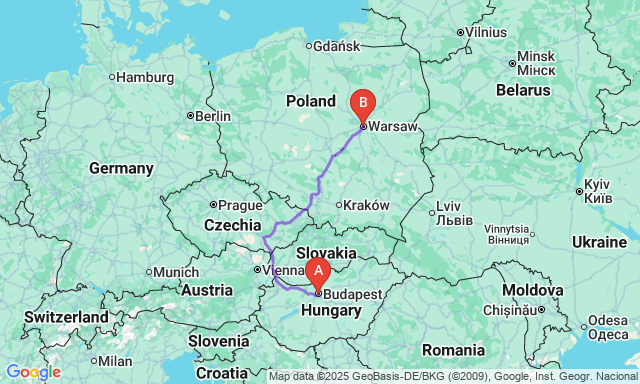 Route map Budapest XI. kerület - Warsaw