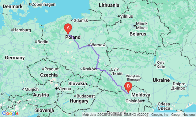 Route map Bydgoszcz - Botoșani