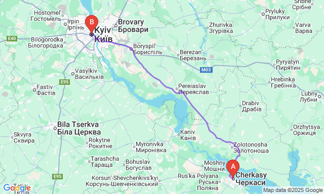 Карта маршруту Черкаси - Київ