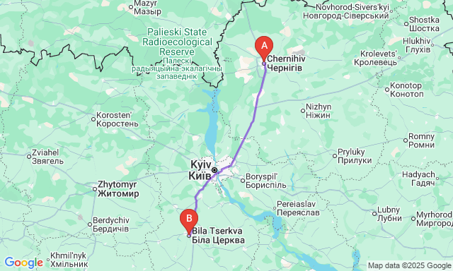 Карта маршруту Чернігів - Біла Церква