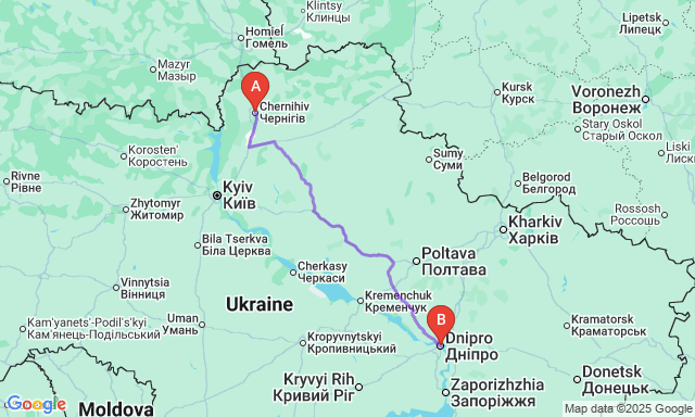Карта маршрута Чернигов - Днепр