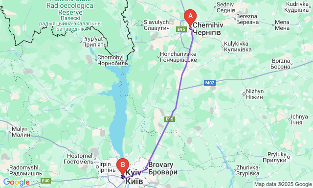Карта маршруту Чернігів - Київ