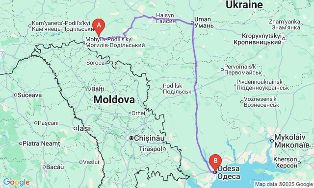 Карта маршруту Чернівці - Одеса