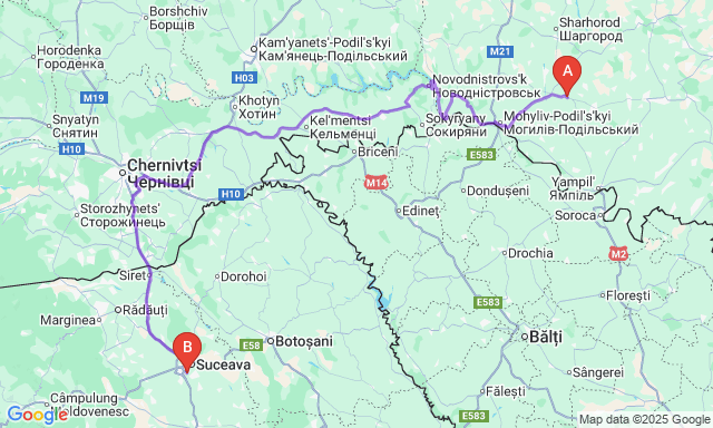 Карта маршруту Чернівці - Сучава