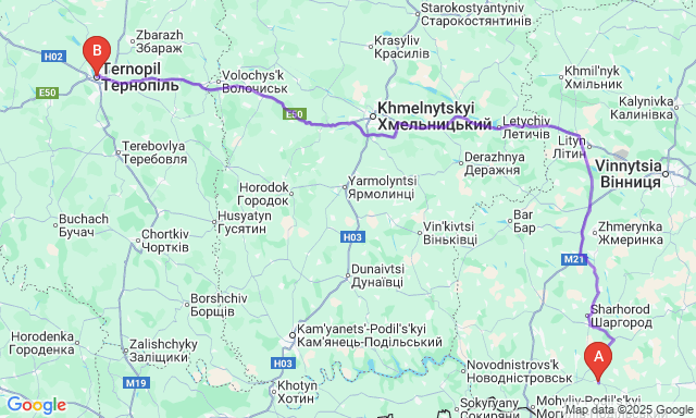 Карта маршруту Чернівці - Тернопіль