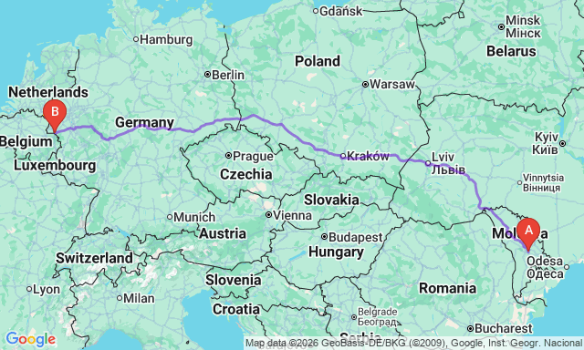 Route map Chișinău - Aachen