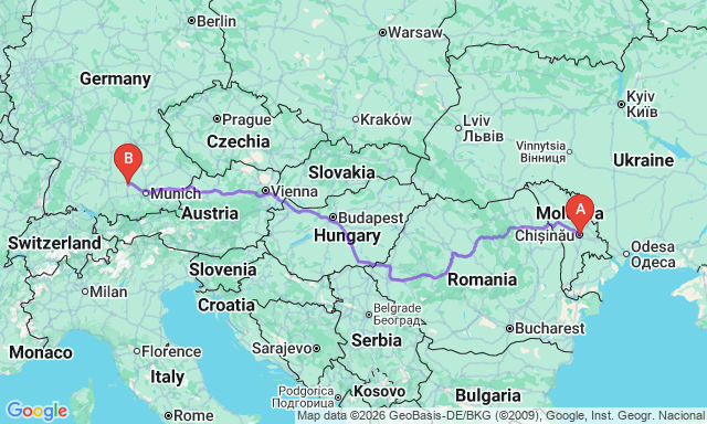 Route map Chișinău - Augsburg