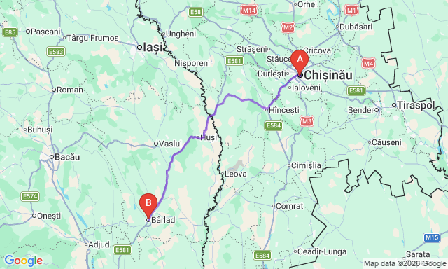 Route map Chișinău - Bârlad